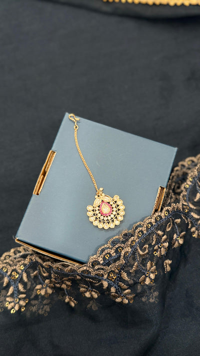 Red Gold Tone Polki Maangtikka