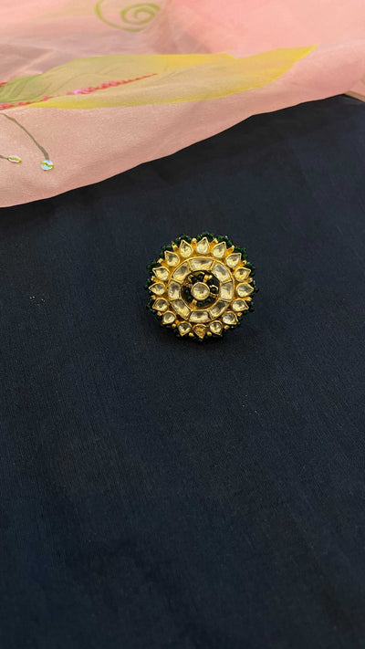 Green Gold Tone Polki Adjustable Ring