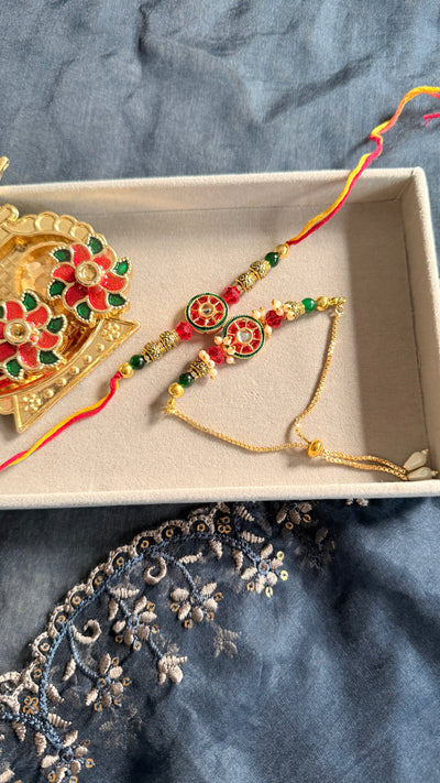 Red Kundan Rakhi & Lumba Set 2