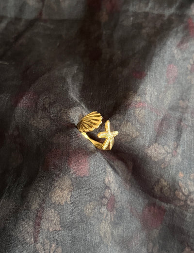 Gold Plated Starfish & Shell Ring