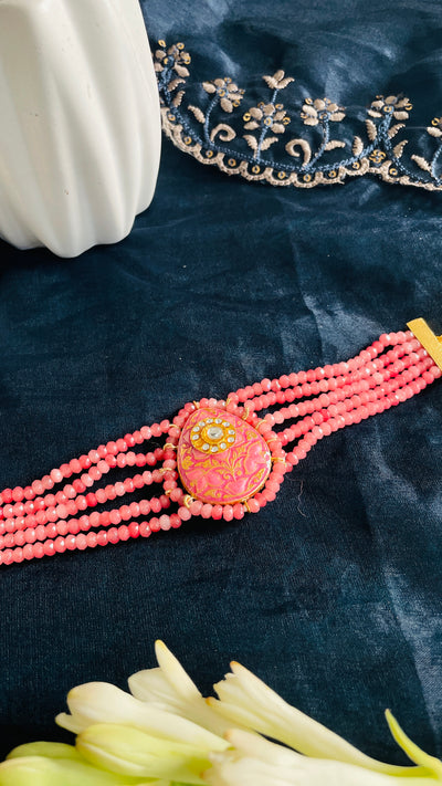 Pink Gold Tone Meenakari Bracelet