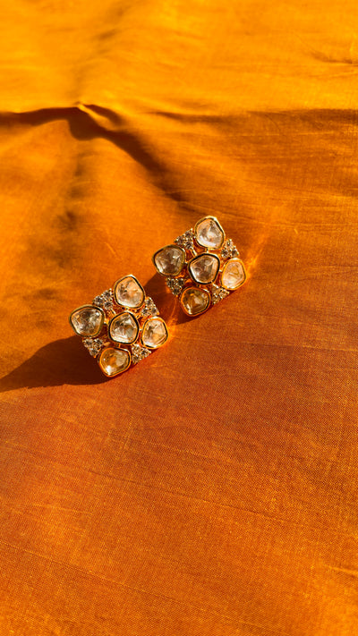 Gold Tone Polki Stud Earrings