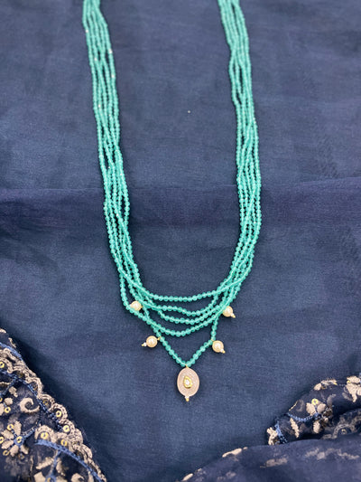 Green Layered Necklace with Rose Quartz