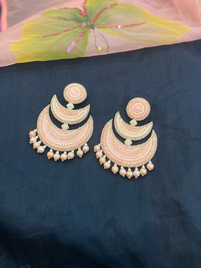 Pink Embroidered Earrings