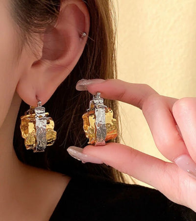 Irregular Dual Tone Hoop Earrings