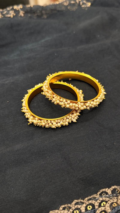 Gold Tone Pearl Bangles (Size - 2.4)