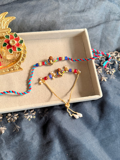 Ganesha Rudraksh Rakhi & Lumba Set