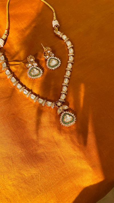 Gold Tone Polki Pendant Set