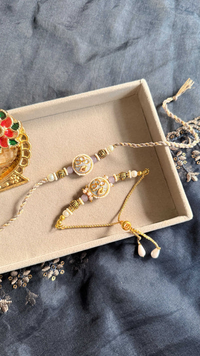 Grey Enamel Rakhi & Lumba Set