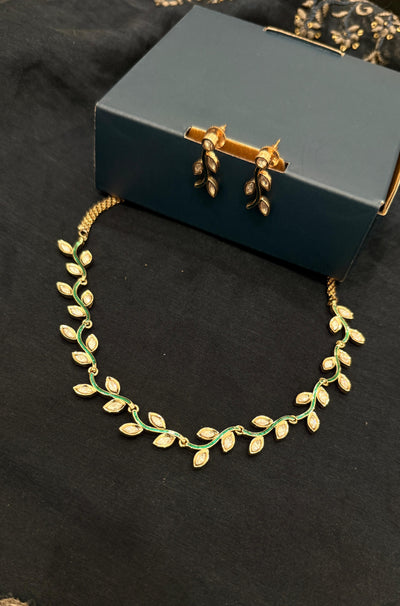 Polki Leaf Necklace Set