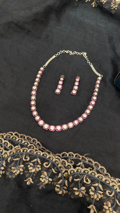 Inaara Sanya Silver Tone Ruby AD Solitaire Necklace Set