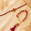 Magenta Kundan Rakhi and Lumba Bracelet Set