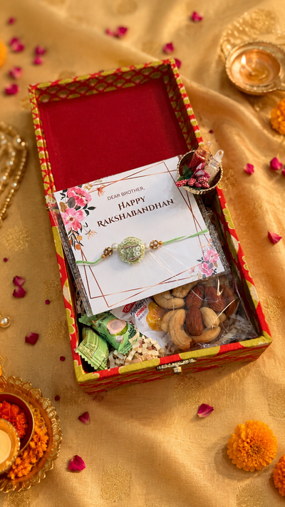 Green Embroidered Rakhi Hamper Set