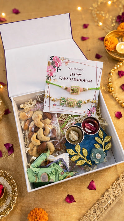 Green Meenakari Rakhi and Lumba Hamper Set
