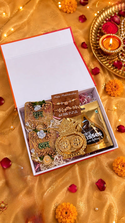 Peach Kundan Rakhi & Lumba Hamper Set