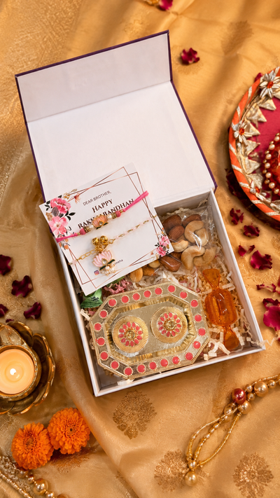 Pink Lotus Rakhi & Lumba Hamper Set