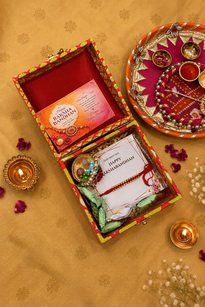 Red Golden Rakhi Hamper Set
