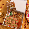 White Kundan and Pearls Rakhi & Lumba Hamper Set