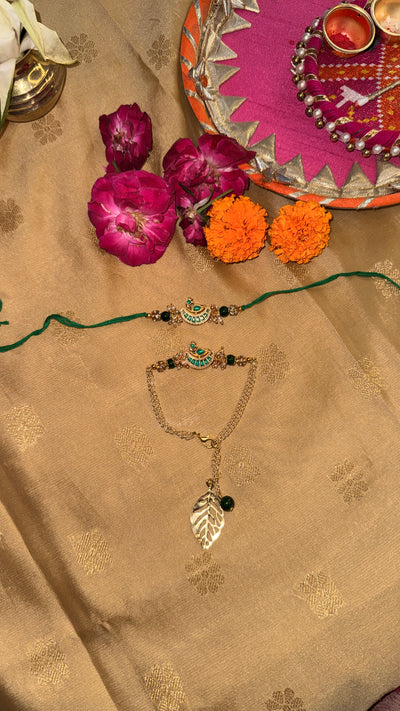Gold Tone Kundan Rakhi and Lumba Couple Set