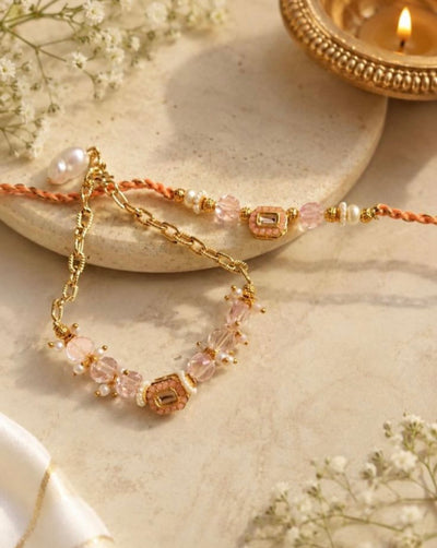 Peach Rakhi and Lumba Bracelet Set