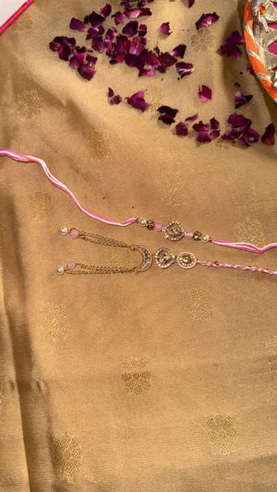 Pink Kundan Rakhi and Tie Up Lumba Set