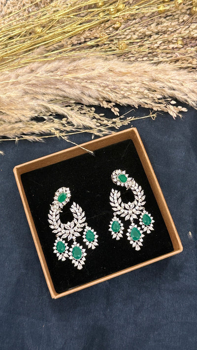 Arisha Green Silver Tone Earrings