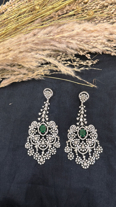 Payal Green Emerald Silver Tone Chandbali Earrings