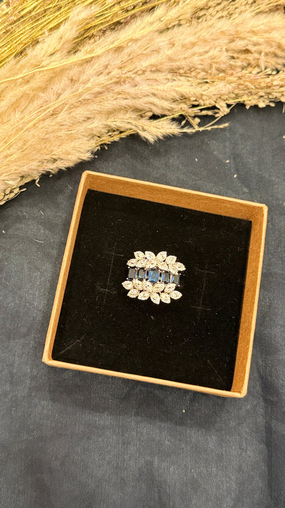 Juhi Blue Silver Tone Ad Ring- Adjustable