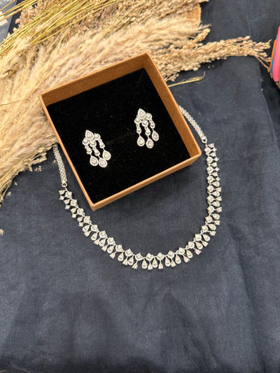 Vamya Silver Tone Necklace with earrings