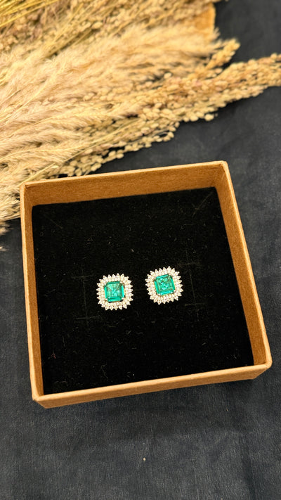 Ashima Green Silver Tone AD Earrings
