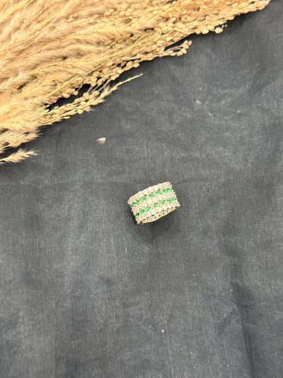 Vineeta Green Silver Tone AD Ring