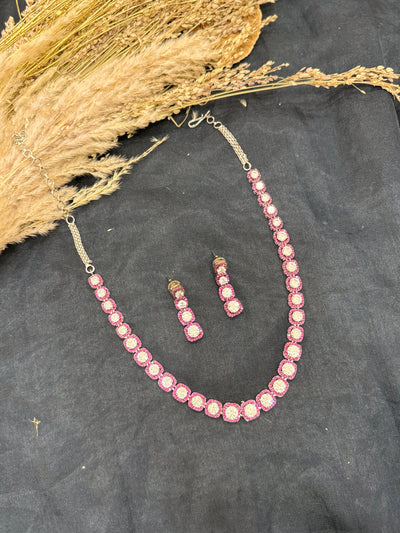 Latika Red Silver Tone Necklace Set with Earrings