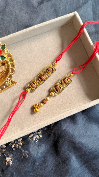 Red Rudraksh Rakhi & Lumba Set