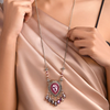 Pink Silver Tone Embroidered Pendant Necklace