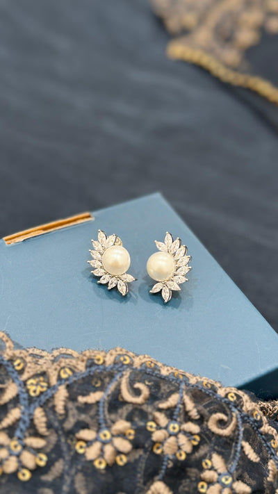 Inaara Ravya AD Pearl Half Moon Earrings
