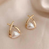 Criss Cross Triangular Pearl Studs