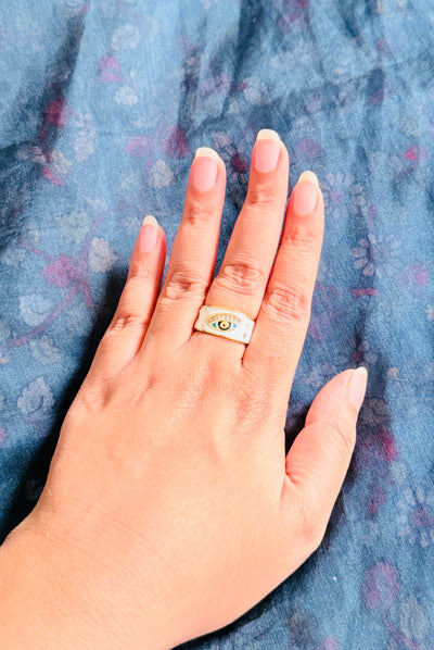White/ Blue Enamel Evil Eye Ring