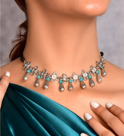Firoza Silver Tone Necklace