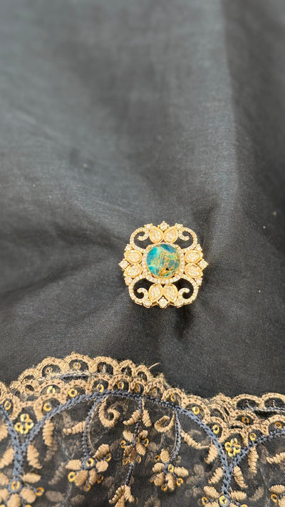 Teal Polki Adjustable Ring