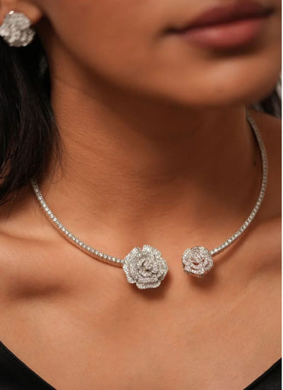 Inaara Mahi Rose AD Hasli Necklace with Earrings