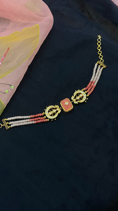 Pink Gold Tone Kundan Choker Necklace