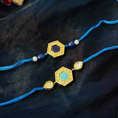 Turquoise and Navy Stone Kundan Rakhi (Set of 2)