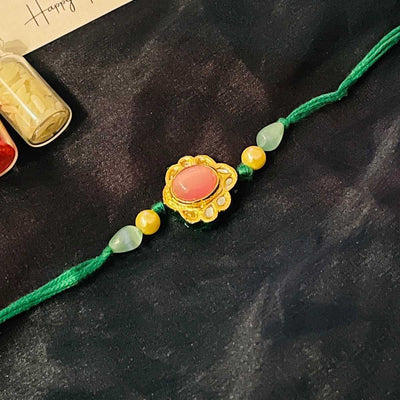 Pink Green Stone Kundan Rakhi