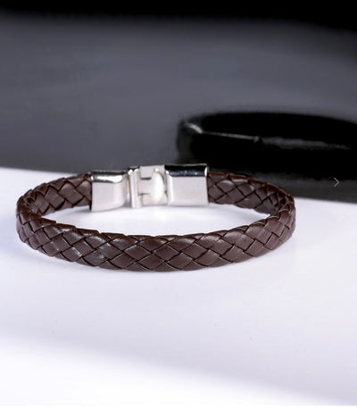 Brown Braided Leather Bracelet