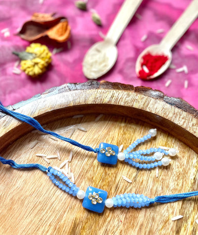 Blue Jade kundan Rakhi and Lumba Set