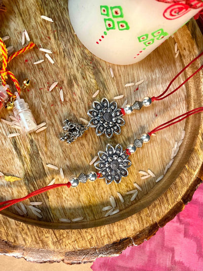 Silver Tone Rakhi and Lumba Set