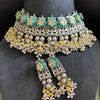 Green Dual Tone Choker Necklace with Earrings